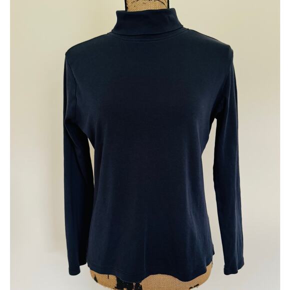 L.L. Bean Womens Pima Cotton Long Sleeve Navy Blue Turtleneck 214949 Medium - Picture 6 of 10
